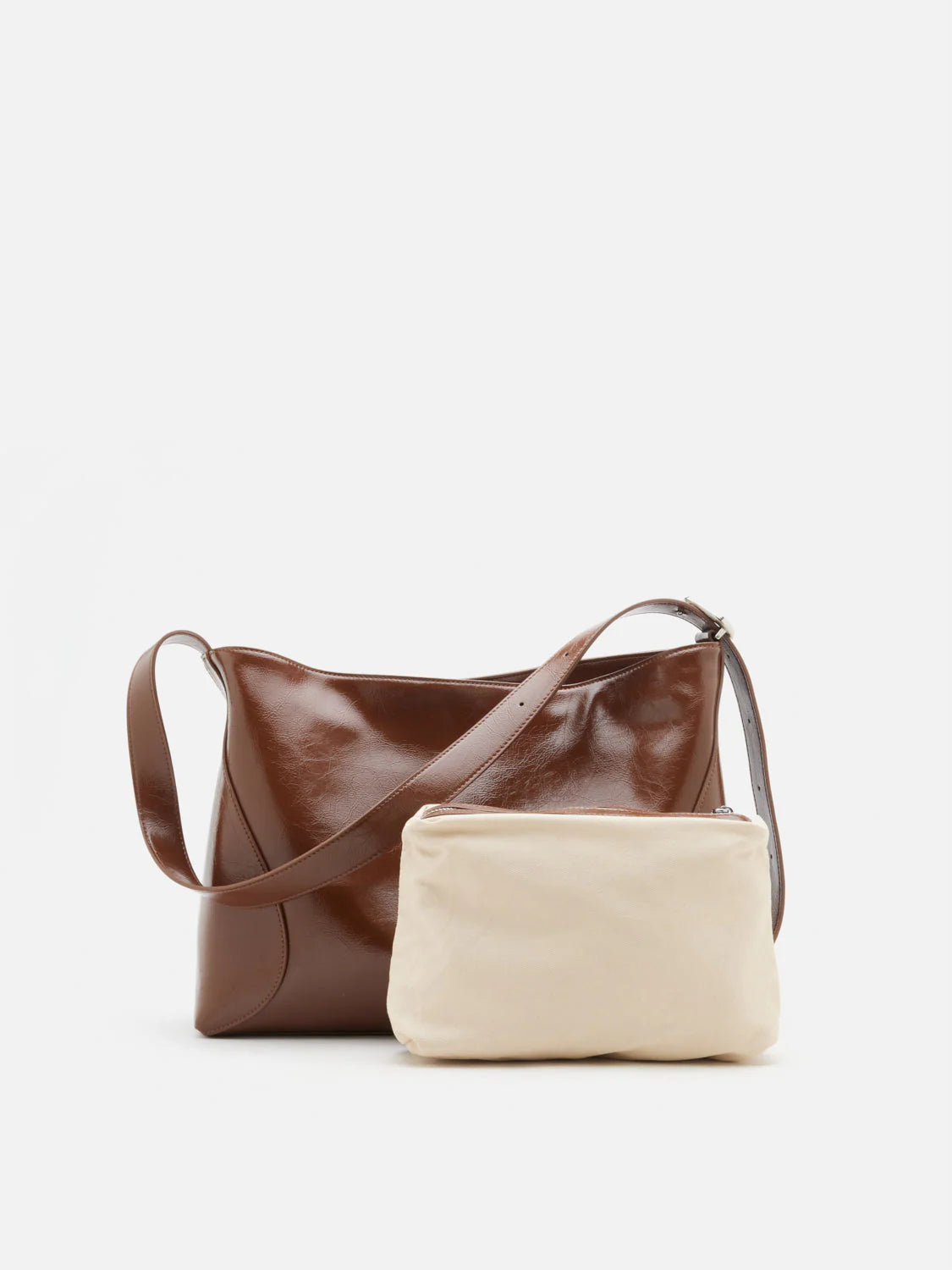 PAZZION, Rexine Textured Buckle Shoulder Bag, Brown