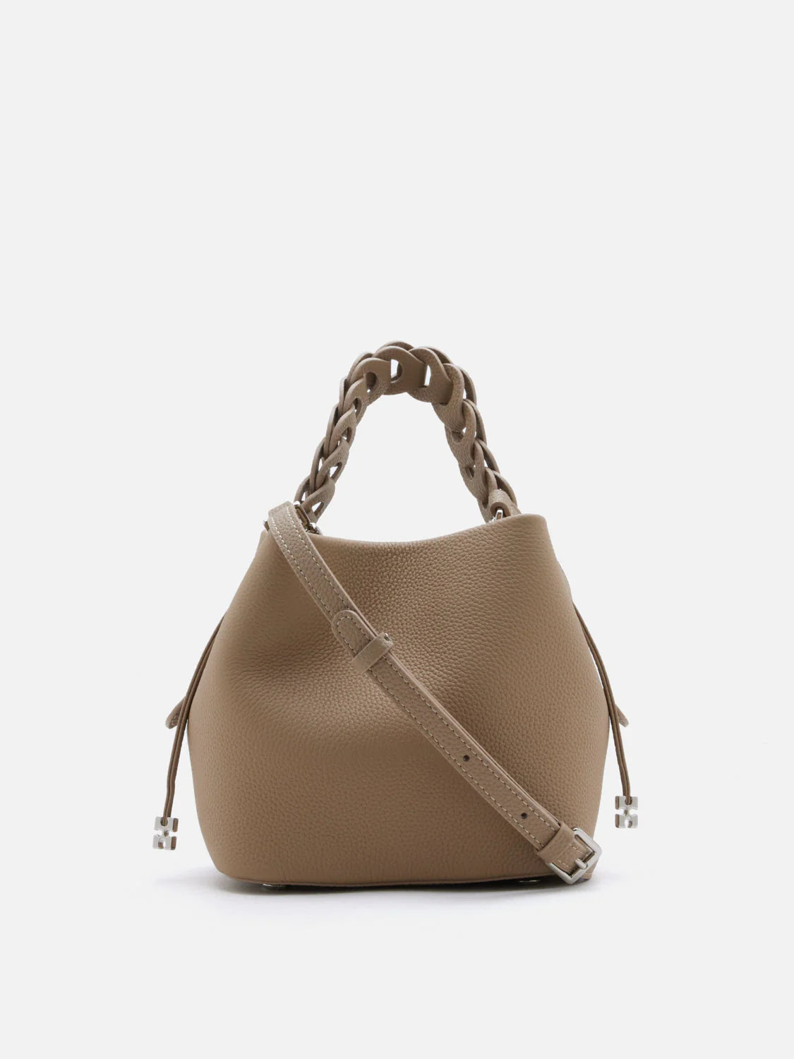 PAZZION, Reza Braided Handle Bucket Bag, Khaki