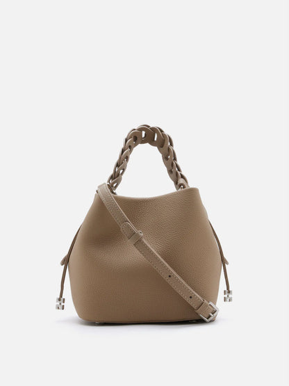 PAZZION, Reza Braided Handle Bucket Bag, Khaki