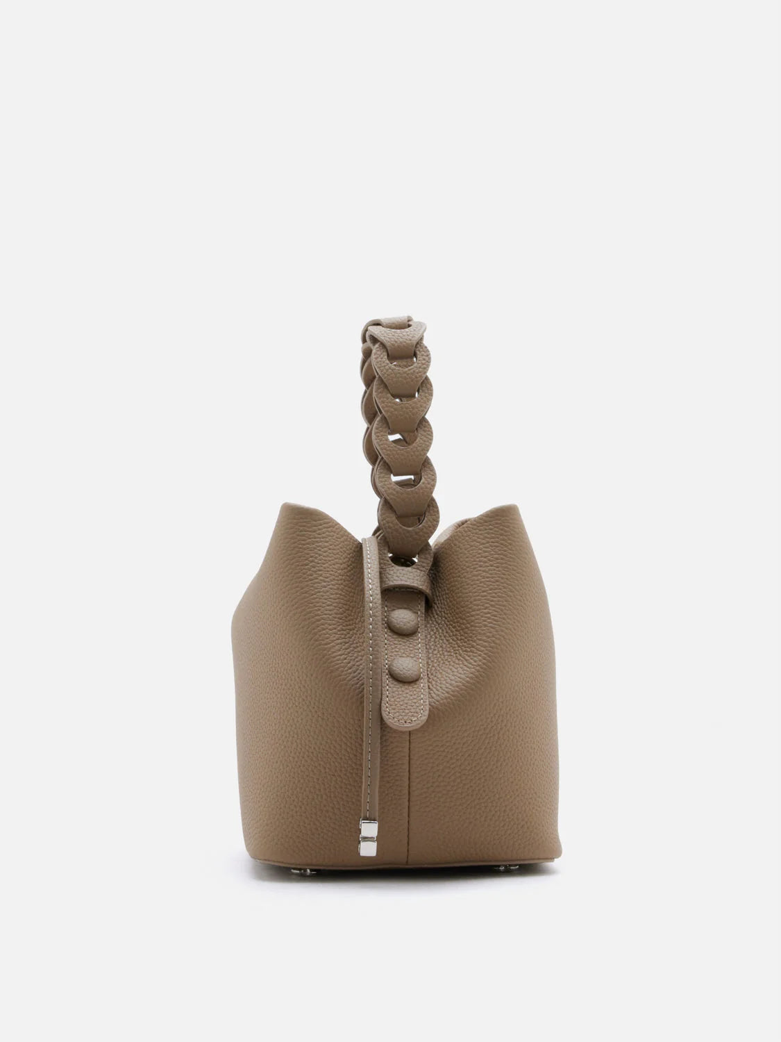 PAZZION, Reza Braided Handle Bucket Bag, Khaki