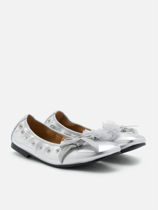 PAZZION, Rolene Clip-Stud Charmed Flats, Silver