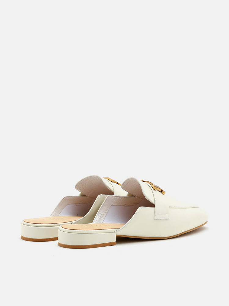 PAZZION, Romee Vintage Gold Buckle Slip On Mules, Beige