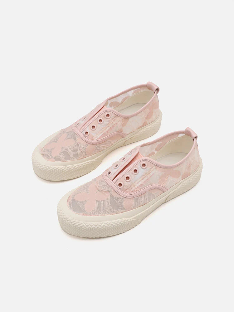 PAZZION, Rory Floral Embroidered Lace Slip-on Sneakers, Pink