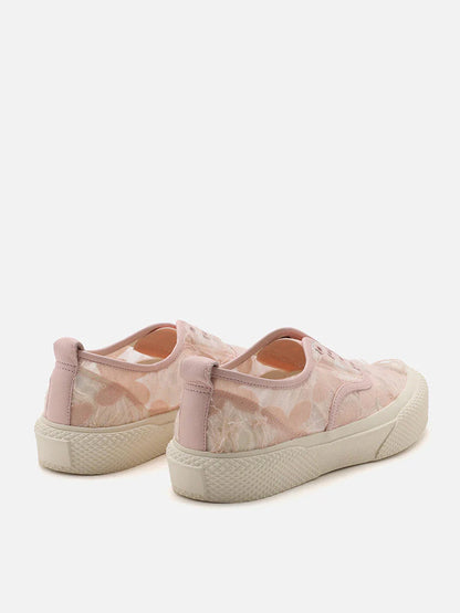 PAZZION, Rory Floral Embroidered Lace Slip-on Sneakers, Pink