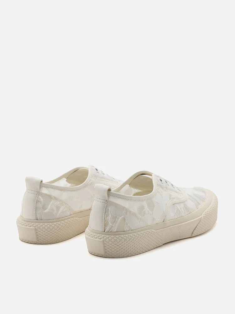 PAZZION, Rory Floral Embroidered Lace Slip-on Sneakers, White