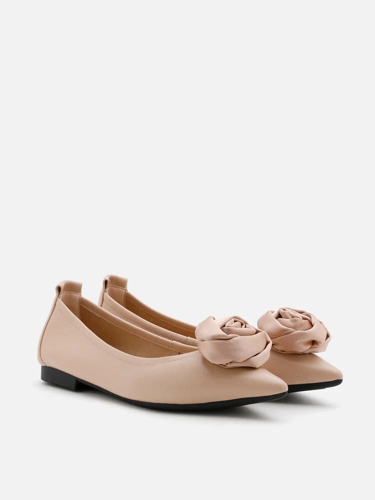 PAZZION, Rosalie Floral Point-Toe Flats, Almond