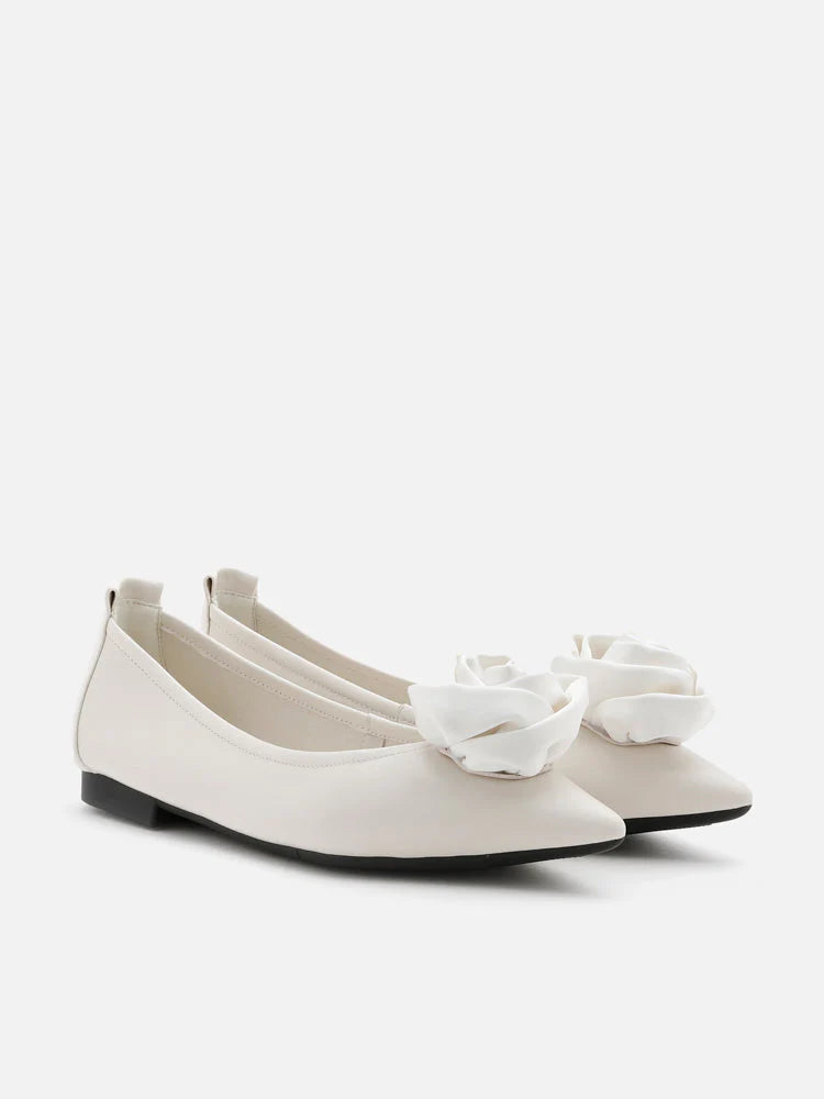 PAZZION, Rosalie Floral Point-Toe Flats, Beige