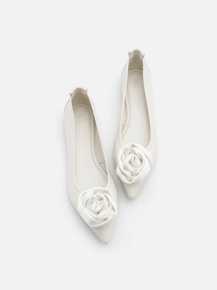 PAZZION, Rosalie Floral Point-Toe Flats, Beige