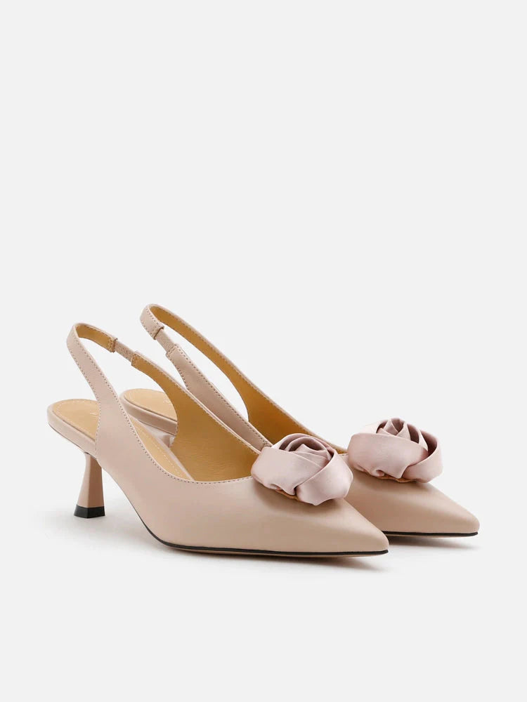 PAZZION, Rosalie Floral Point-Toe Slingback Heels, Almond