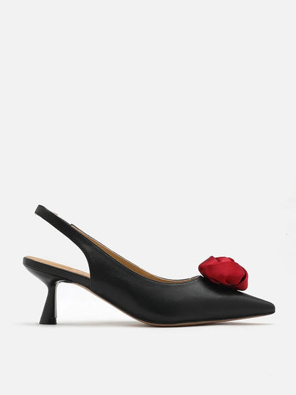 PAZZION, Rosalie Floral Point-Toe Slingback Heels, Black