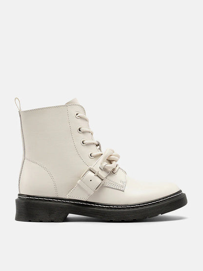 PAZZION, Rowena Chained Lace Up Ankle Boots, Beige