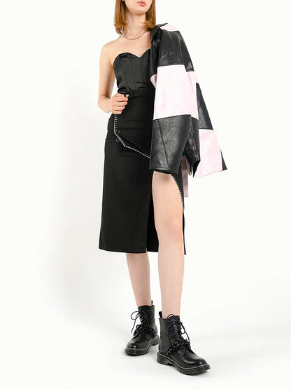 PAZZION, Rowena Chained Lace Up Ankle Boots, Black