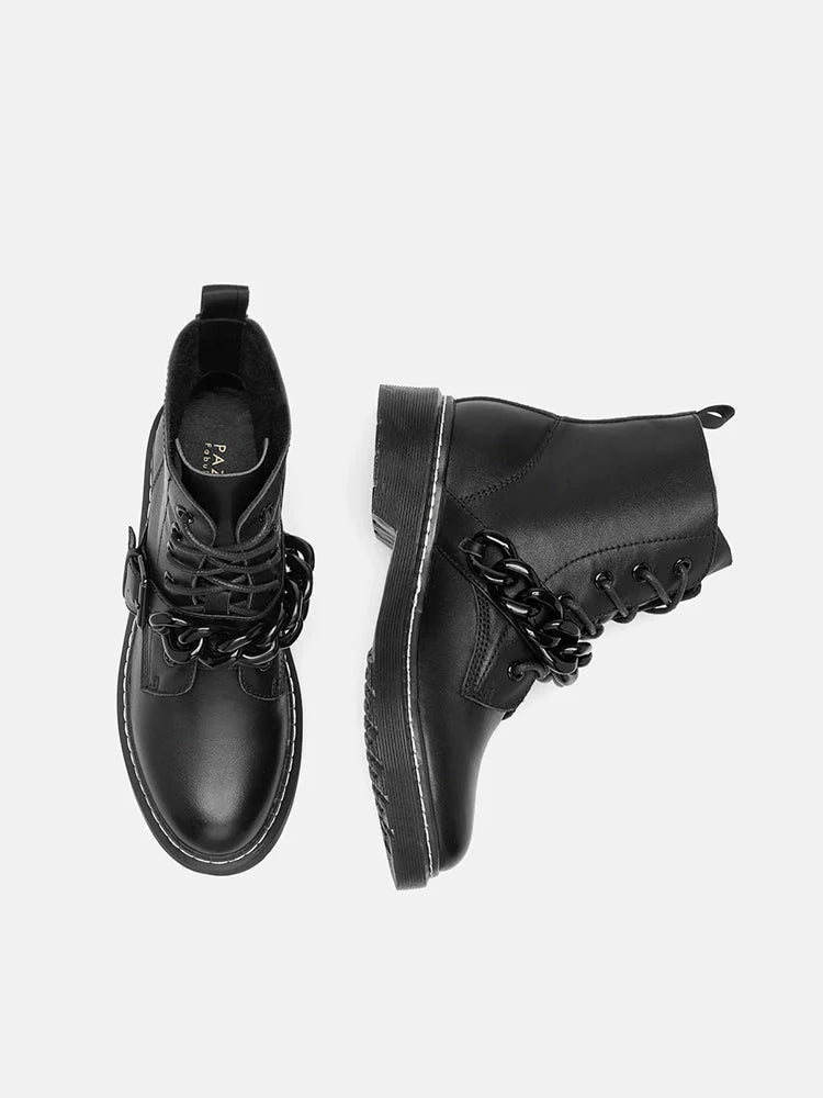 PAZZION, Rowena Chained Lace Up Ankle Boots, Black