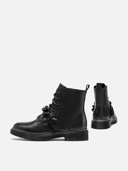 PAZZION, Rowena Chained Lace Up Ankle Boots, Black