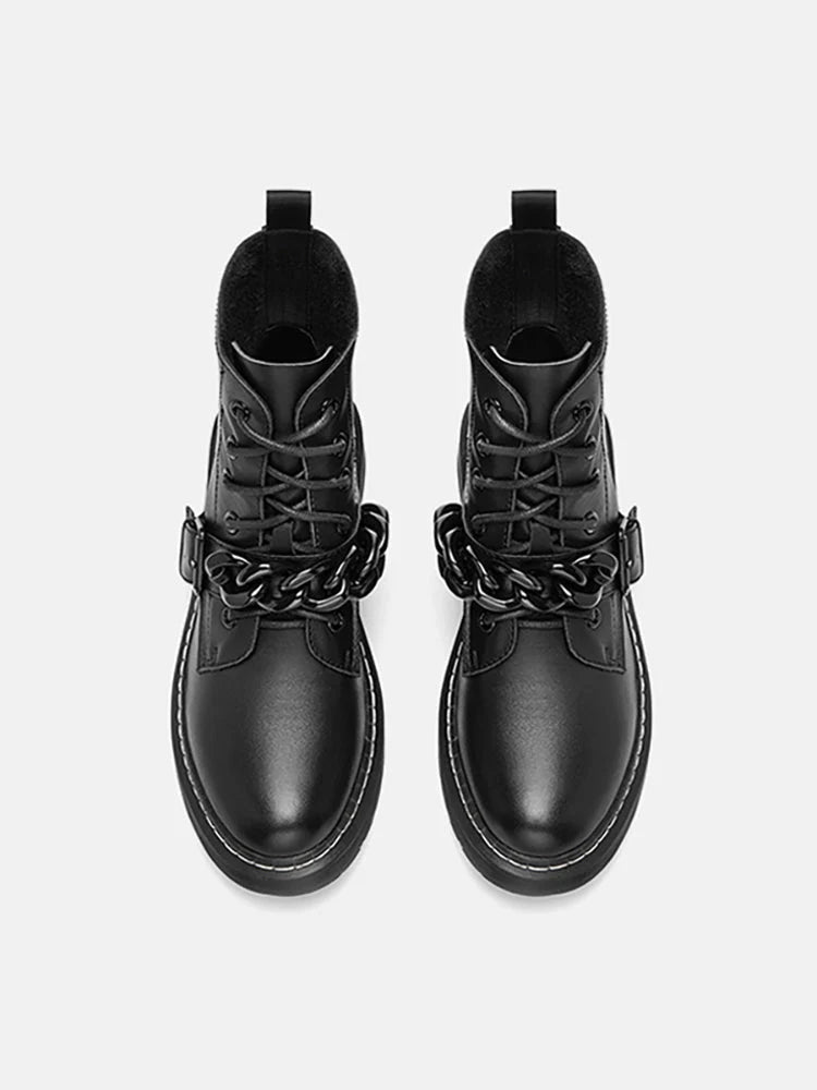 PAZZION, Rowena Chained Lace Up Ankle Boots, Black