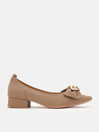 PAZZION, Rue Pointed Bow Wrapped Gold Link Heel, Khaki