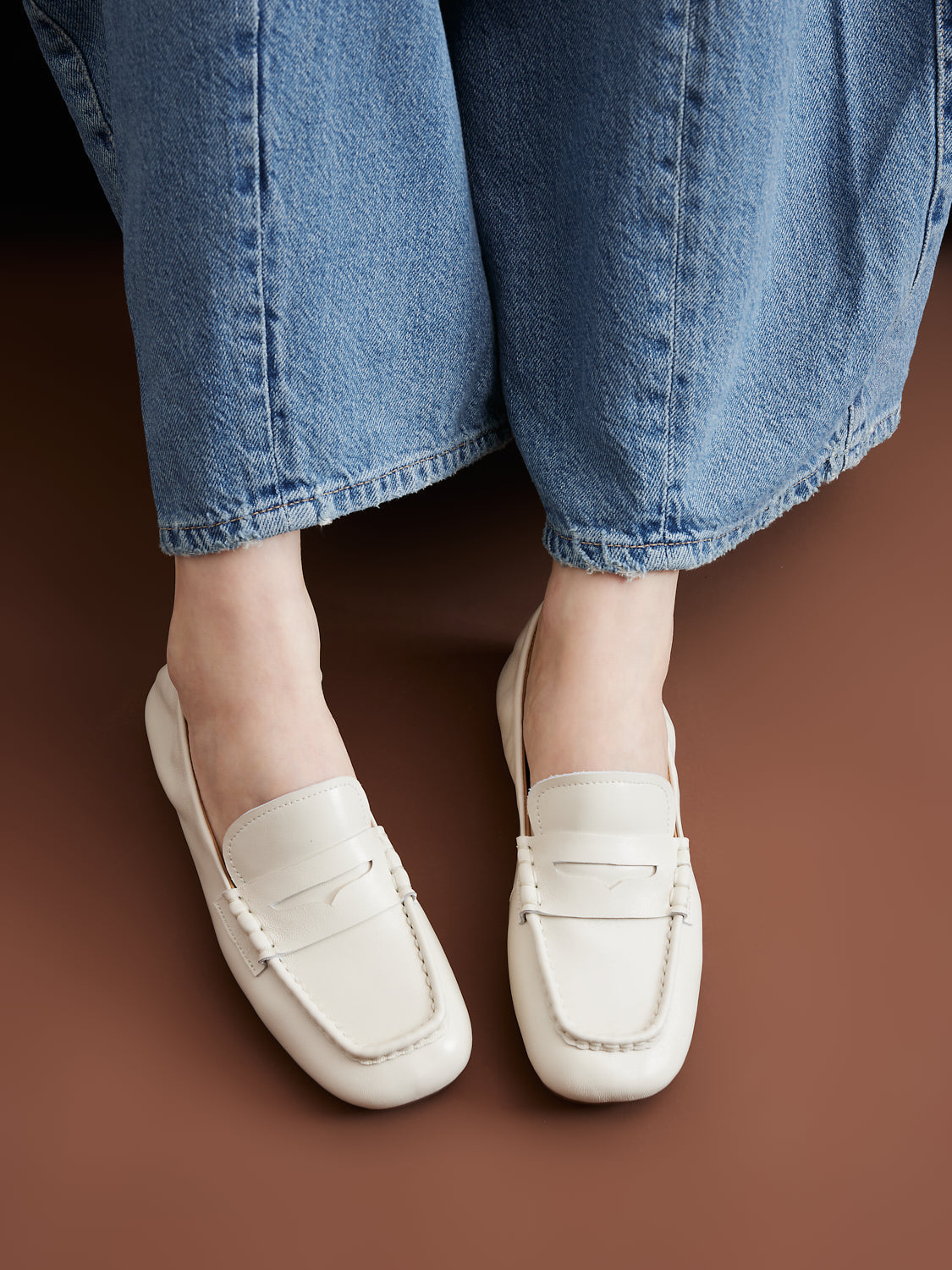 PAZZION, Rylianne Leather Penny Loafers, Beige