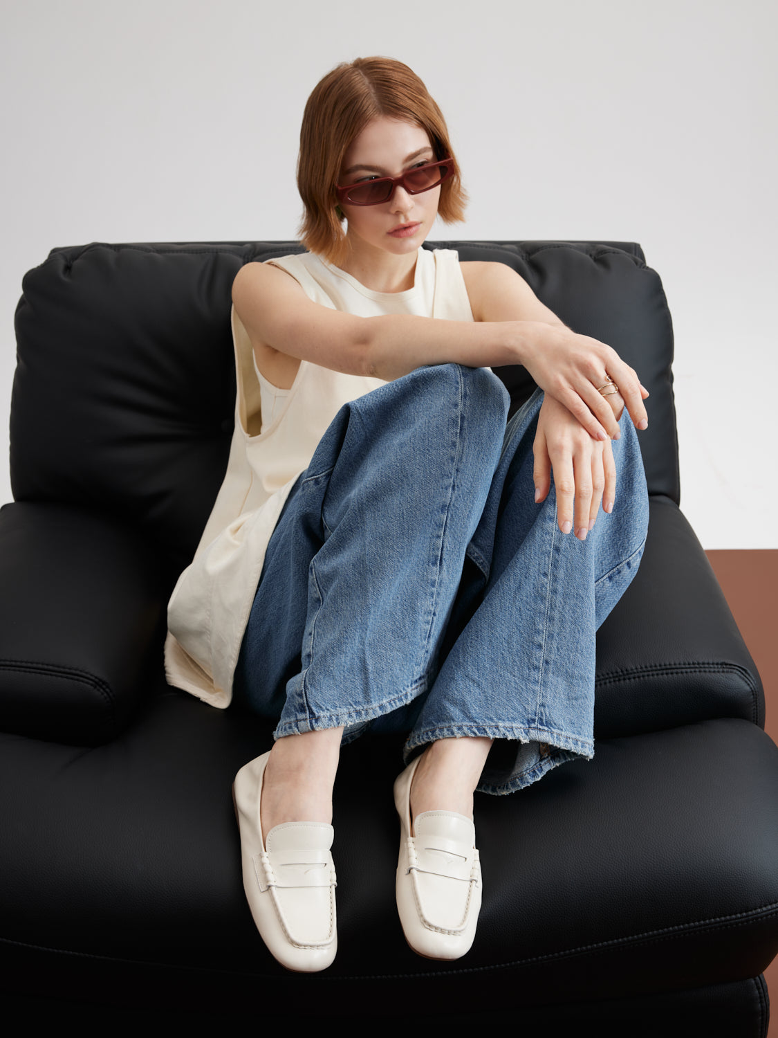 PAZZION, Rylianne Leather Penny Loafers, Beige