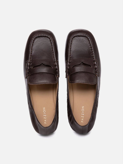 PAZZION, Rylianne Leather Penny Loafers, Darkbrown