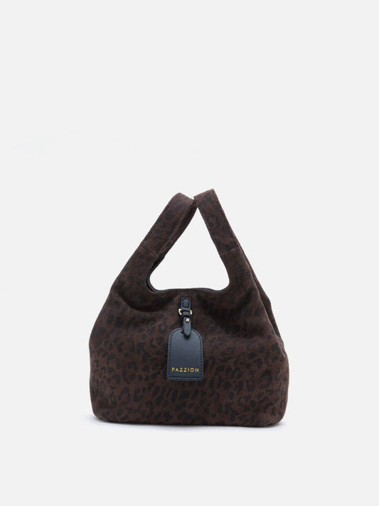 PAZZION, Sable Suede Leopard-Print Bag, Darkbrown