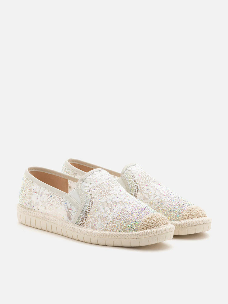 PAZZION, Sabrina Crystal Embellished Espadrilles, White