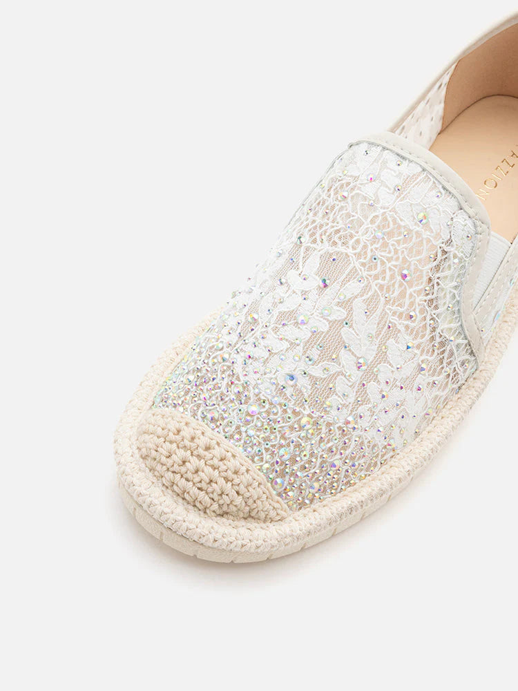 PAZZION, Sabrina Crystal Embellished Espadrilles, White