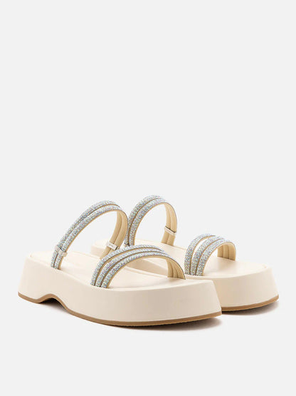 PAZZION, Safiya Crystal Embellished Sandals, Beige