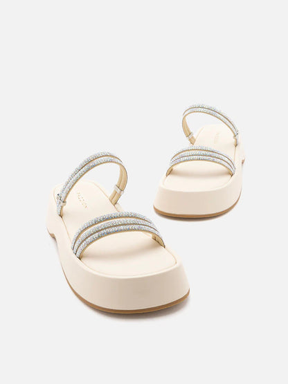 PAZZION, Safiya Crystal Embellished Sandals, Beige