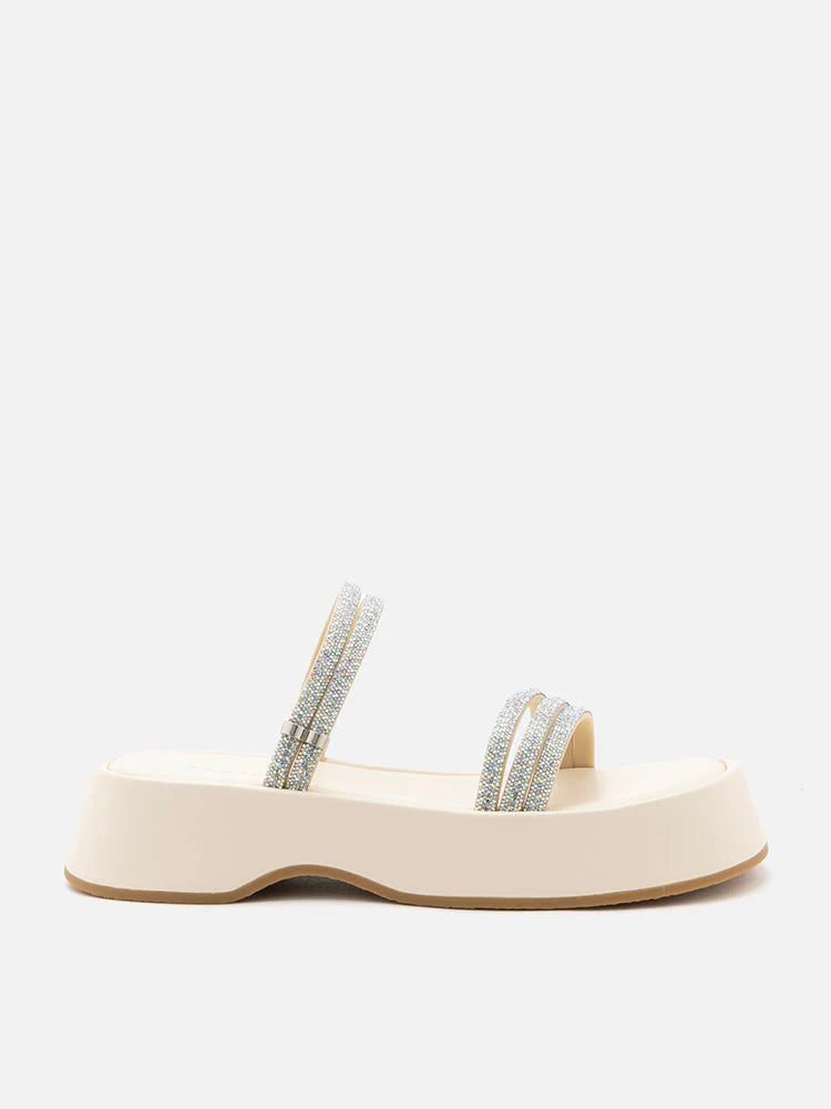 PAZZION, Safiya Crystal Embellished Sandals, Beige