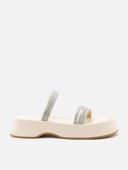 PAZZION, Safiya Crystal Embellished Sandals, Beige