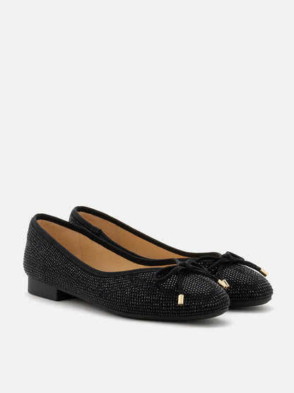 PAZZION, Saylor Crystal-Embellished Suede Bow Flats, Black