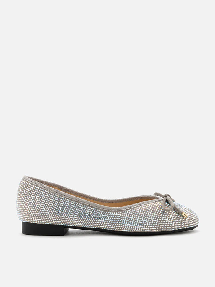 PAZZION, Saylor Crystal-Embellished Suede Bow Flats, Grey