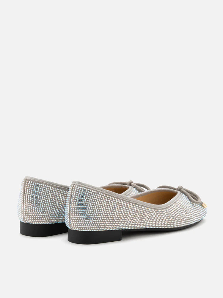 PAZZION, Saylor Crystal-Embellished Suede Bow Flats, Grey