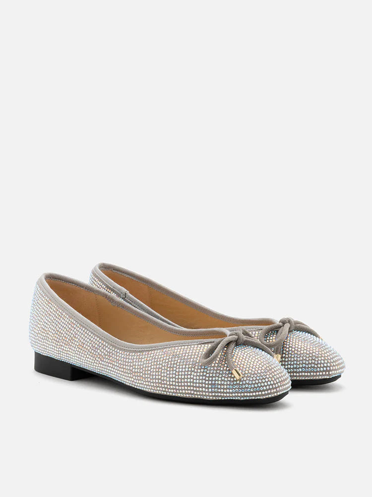 PAZZION, Saylor Crystal-Embellished Suede Bow Flats, Grey