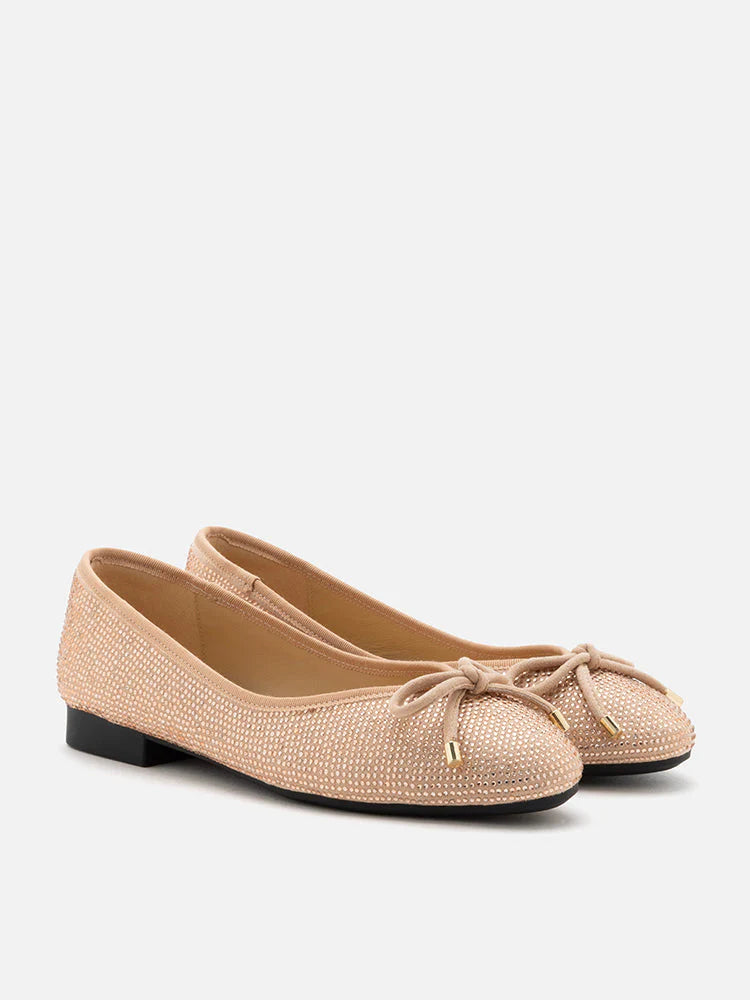 PAZZION, Saylor Crystal-Embellished Suede Bow Flats, Pink