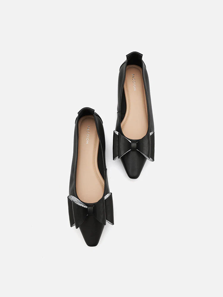 PAZZION, Scarlett Crystal Embellished Double Bow Flats, Black