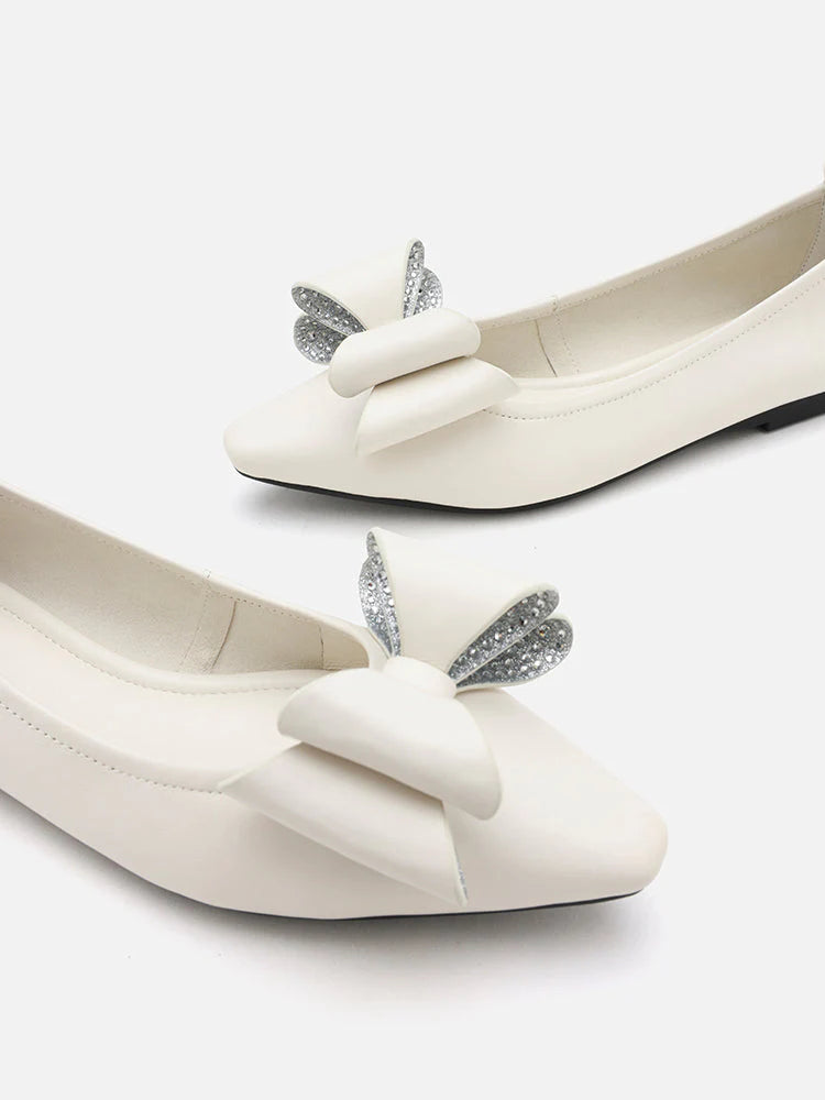 PAZZION, Scarlett Crystal Embellished Double Bow Flats, White