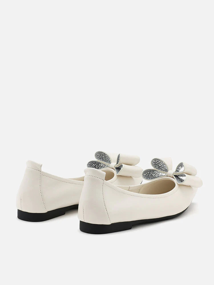 PAZZION, Scarlett Crystal Embellished Double Bow Flats, White