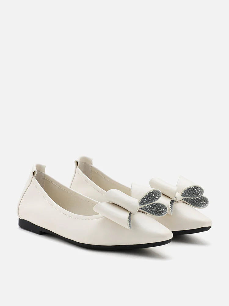 PAZZION, Scarlett Crystal Embellished Double Bow Flats, White