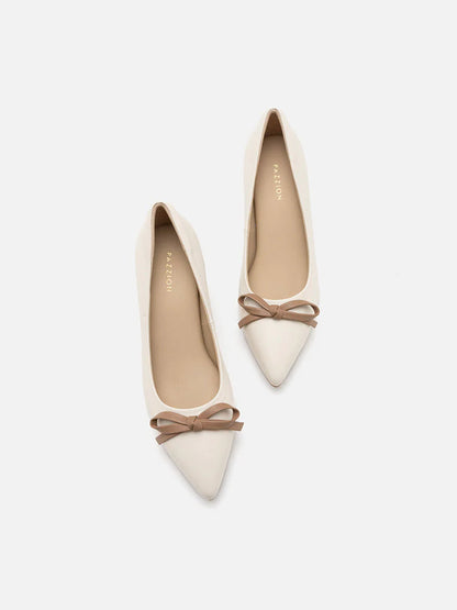 PAZZION, Seraphina Ribbon Pointed Heels, Beige