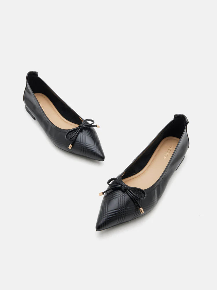 PAZZION, Sienna Bow Pointed Toe Flats, Black