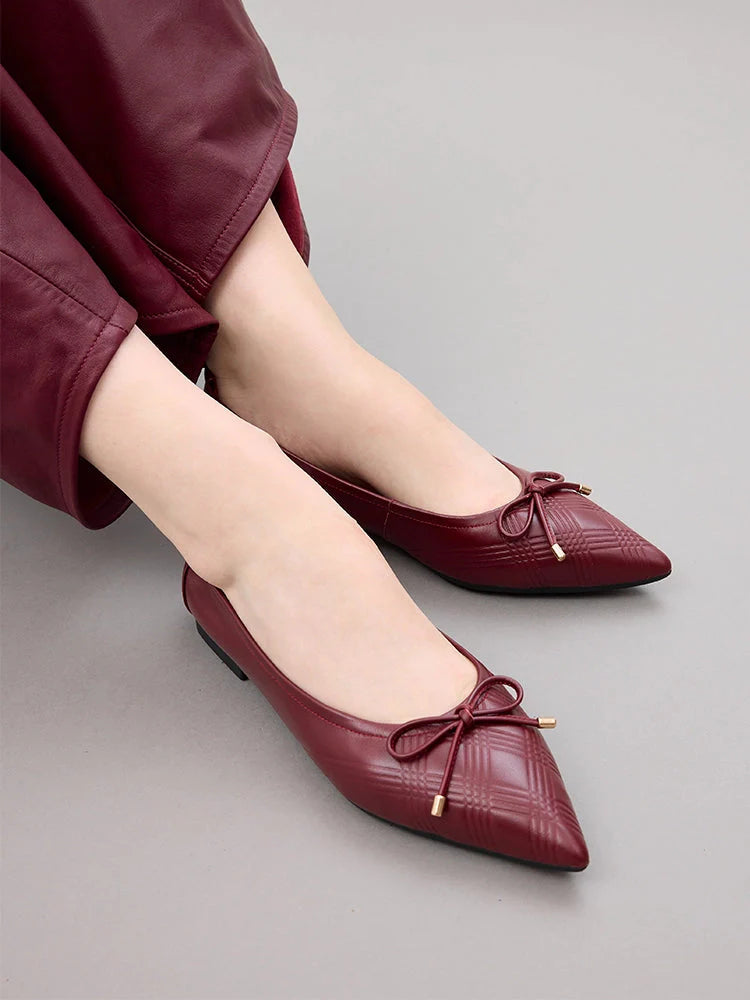 PAZZION, Sienna Bow Pointed Toe Flats, Wine