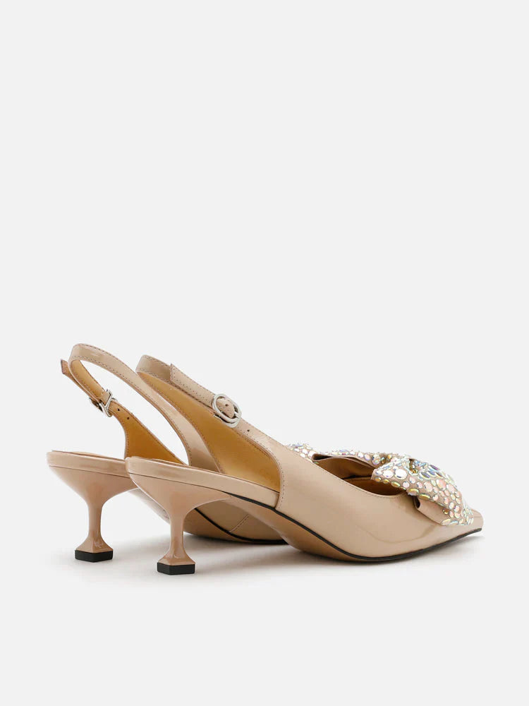 PAZZION, Sienna Sequinned Ribbon Slingback Pumps, Almond