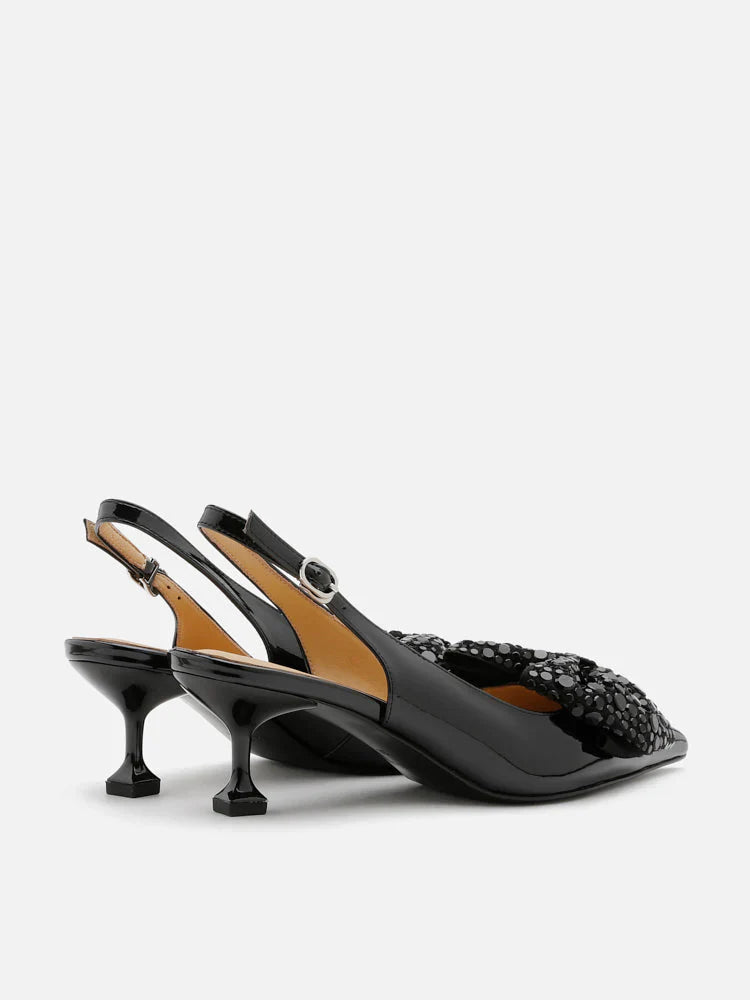 PAZZION, Sienna Sequinned Ribbon Slingback Pumps, Black