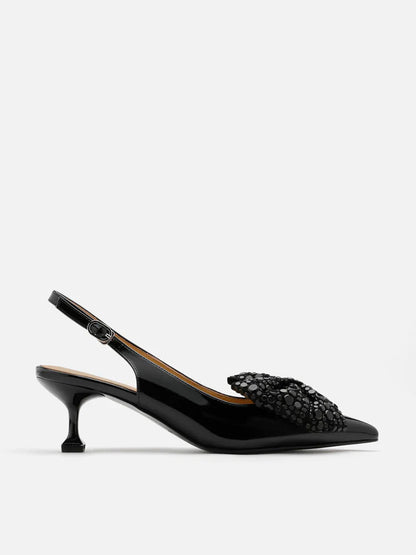 PAZZION, Sienna Sequinned Ribbon Slingback Pumps, Black