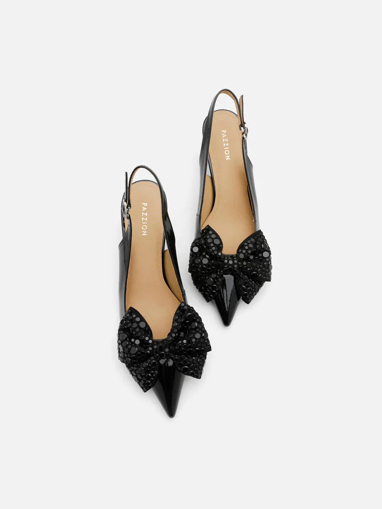 PAZZION, Sienna Sequinned Ribbon Slingback Pumps, Black