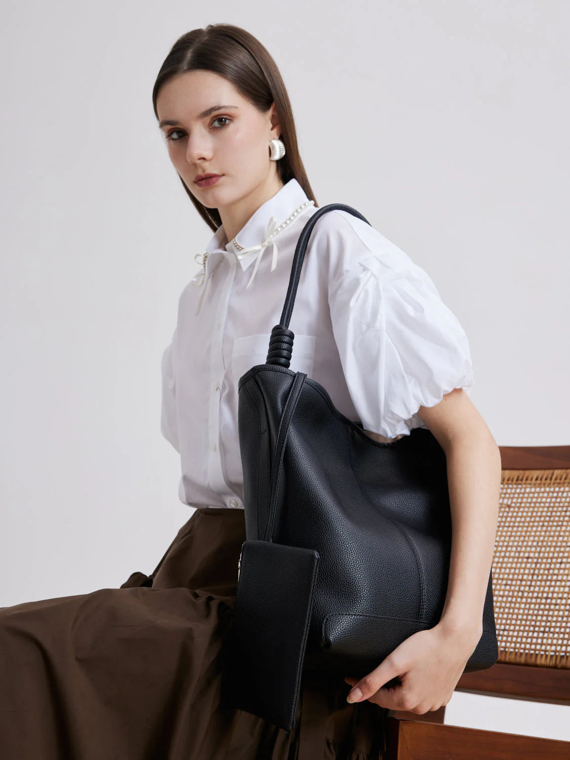 PAZZION, Sierra Knotted Handle Tote, Black