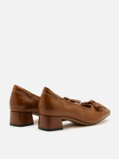 PAZZION, Silvianne Bow-Tied Leather Heels, Brown