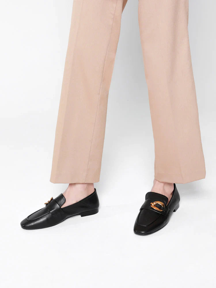 PAZZION, Sophia Gold Buckle Loafers, Black