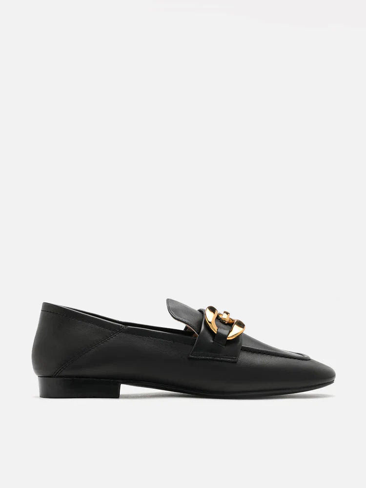 PAZZION, Sophia Gold Buckle Loafers, Black